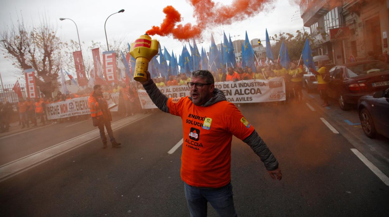 Manifestación de los trabajadores de Alcoa este domingo en La Coruña