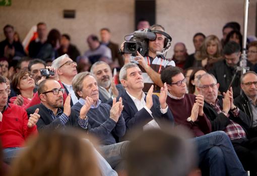 Luis Rey, Ángel Villalba, Julio Villarrubia, Óscar López y Jesús Quijano, ayer en Burgos