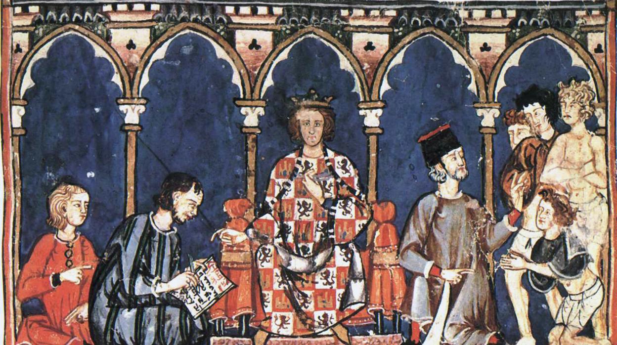 Representación de Alfonso X con su corte