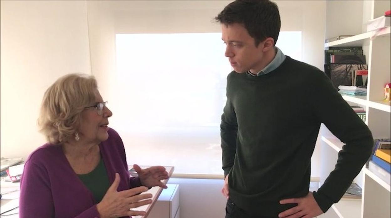 La alcaldesa Manuela Carmena e Íñigo Errejón, el día en el que hicieron público el pacto para concurrir en Más Madrid