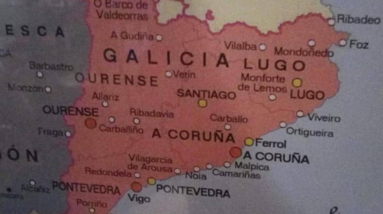 El mapa compartido en Twitter que muestra a Galicia en Cataluña