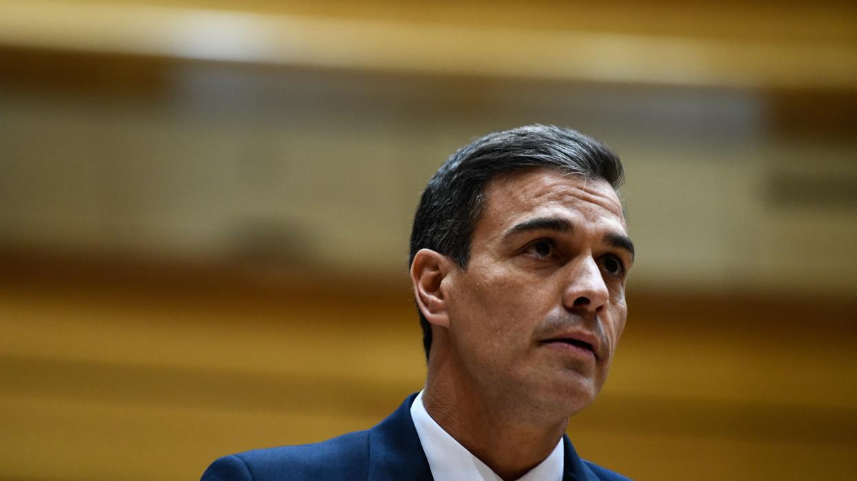 El presidente del Gobierno, Pedro Sánchez, en una comparecencia en el Senado