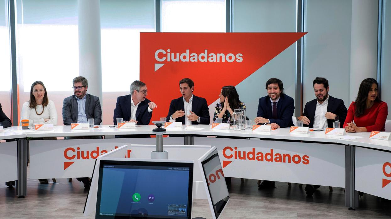 Reunión del Comité Ejecutivo de Cs el pasado lunes, con Begoña Villacís entre sus miembros (a la derecha)