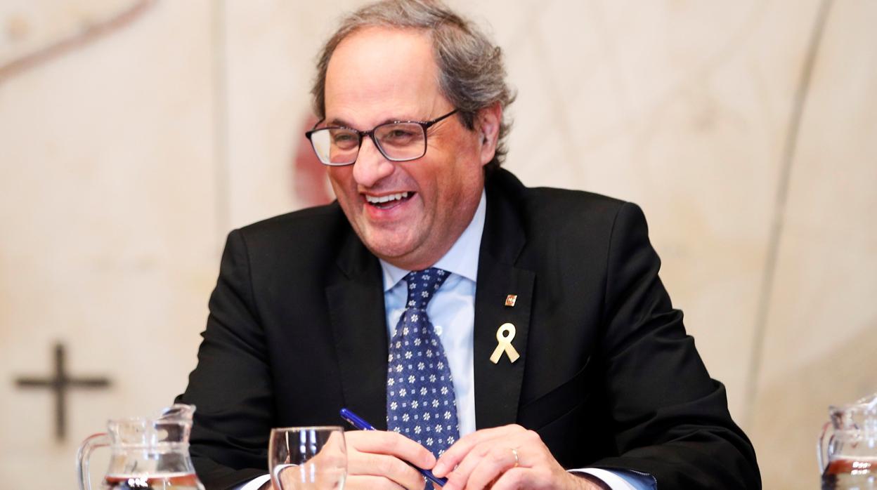 El presidente de la Generalitat, Quim Torra, en una reunión de su gabinete en Barcelona