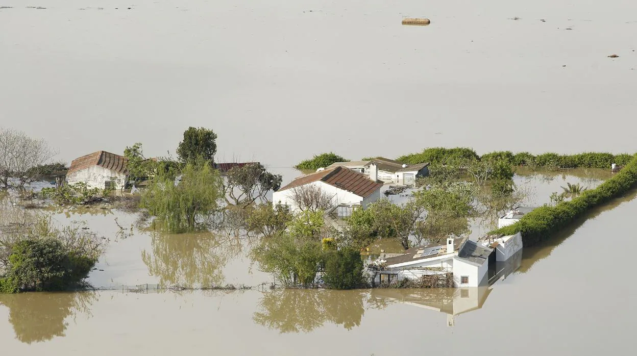 Porpiedades anegadas por el agua en las inundaciones del Ebro del año pasado