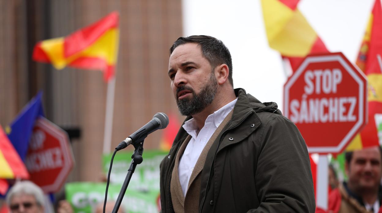 El líder de Vox, Santiago Abascal, en la manifestación de Colón