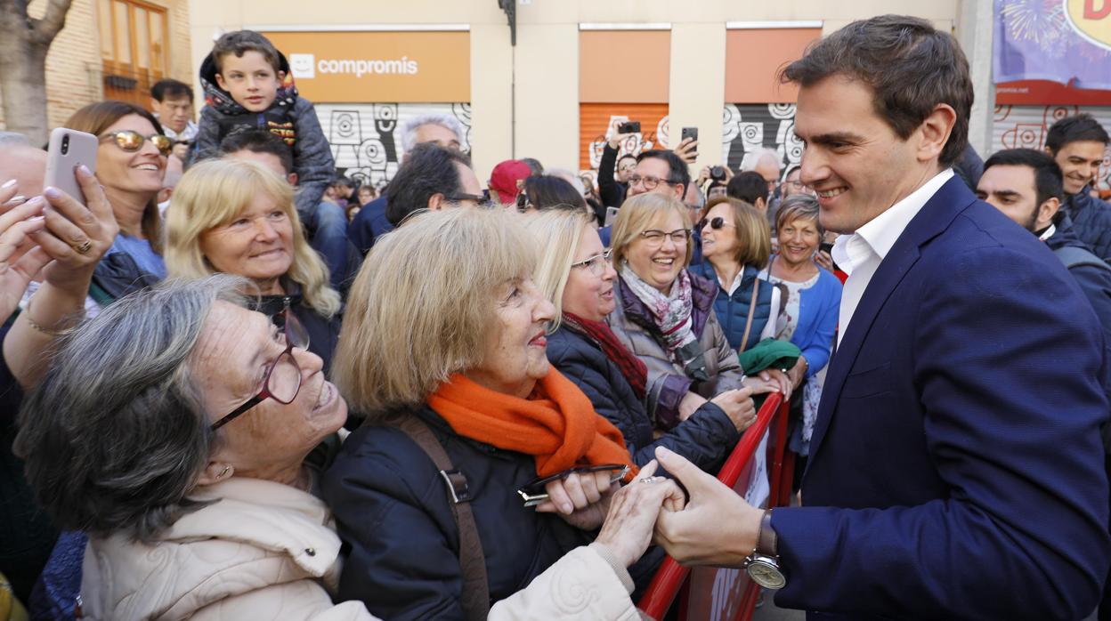 Albert Rivera, en su visita este lunes a las Fallas de Valencia