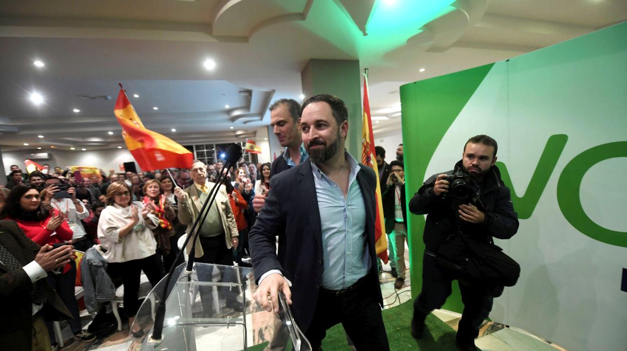 El presidente de Vox, Santiago Abascal, durante un mitin, en una imagen de archivo