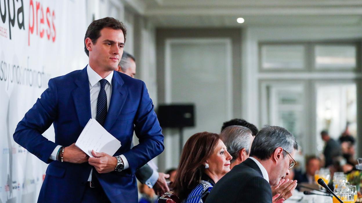 Albert Rivera, durante un desayuno informativo en Madrid