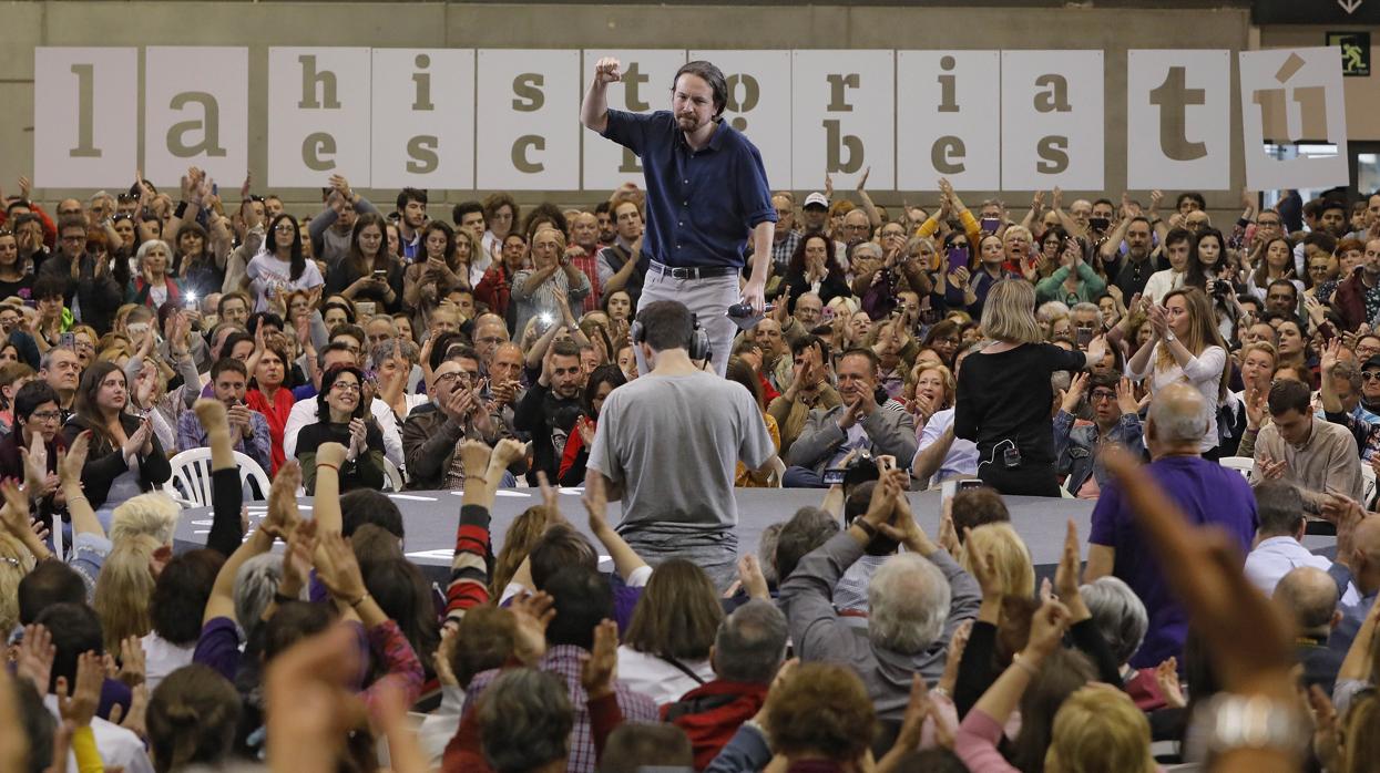 Pablo Iglesias, este miércoles en el mitin de Valencia