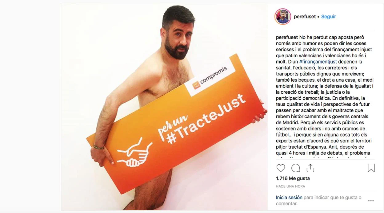 Foto publicada por Pere Fuset en Instagram, desnudo