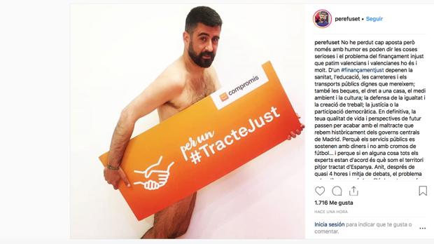 Un concejal de Compromís se desnuda en Instagram por  una apuesta sobre el debate de Atresmedia