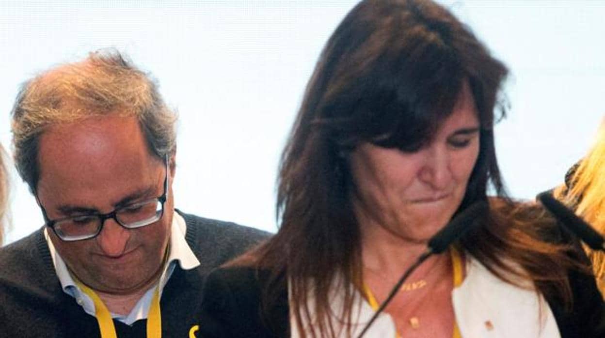 El presidente de la Generalitat, Quim Torra, y la «número dos» para las elecciones, Laura Borràs