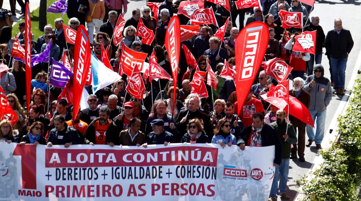 Manifestación central de CCOO y UGT en La Coruña