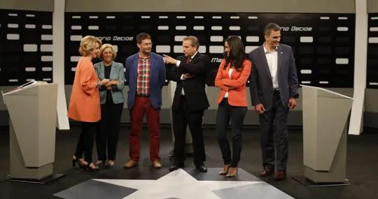 Los seis candidatos al Ayuntamiento de Madrid antes del debate en Telemadrid en 2015