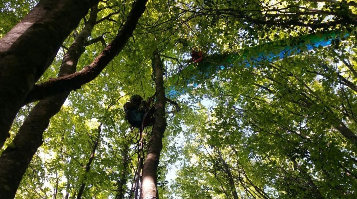 Rescatan a una mujer que quedó colgada de un árbol cuando volaba en ala delta