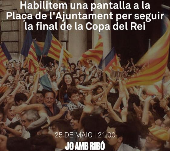 Ribó paga con fondos públicos una pantalla gigante para ver la final de Copa y lo difunde con su lema de campaña