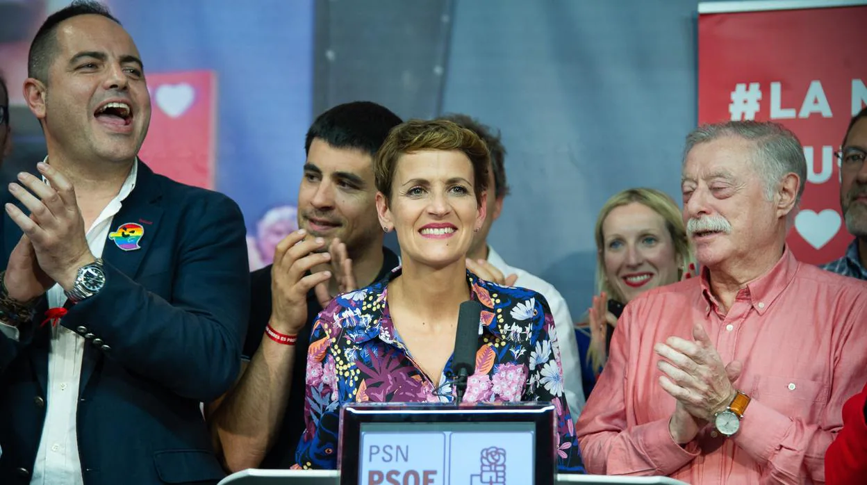 María Chivite celebrando los resultados electorales del 26M