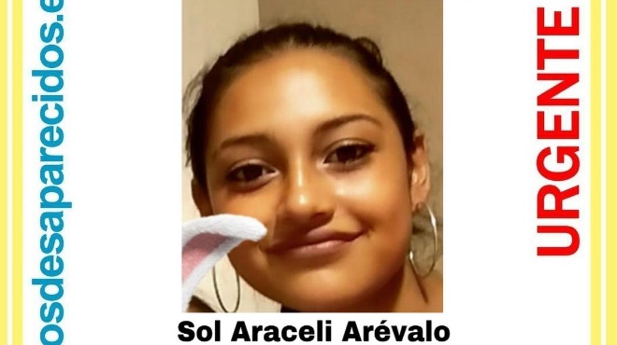 Cartel de Sol Araceli difundido por Sos Desaparecidos y la Guardia Civil