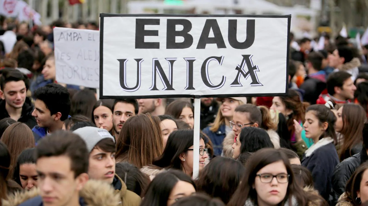 Protesta estudiantil por una Ebau única, en una imagen de archivo