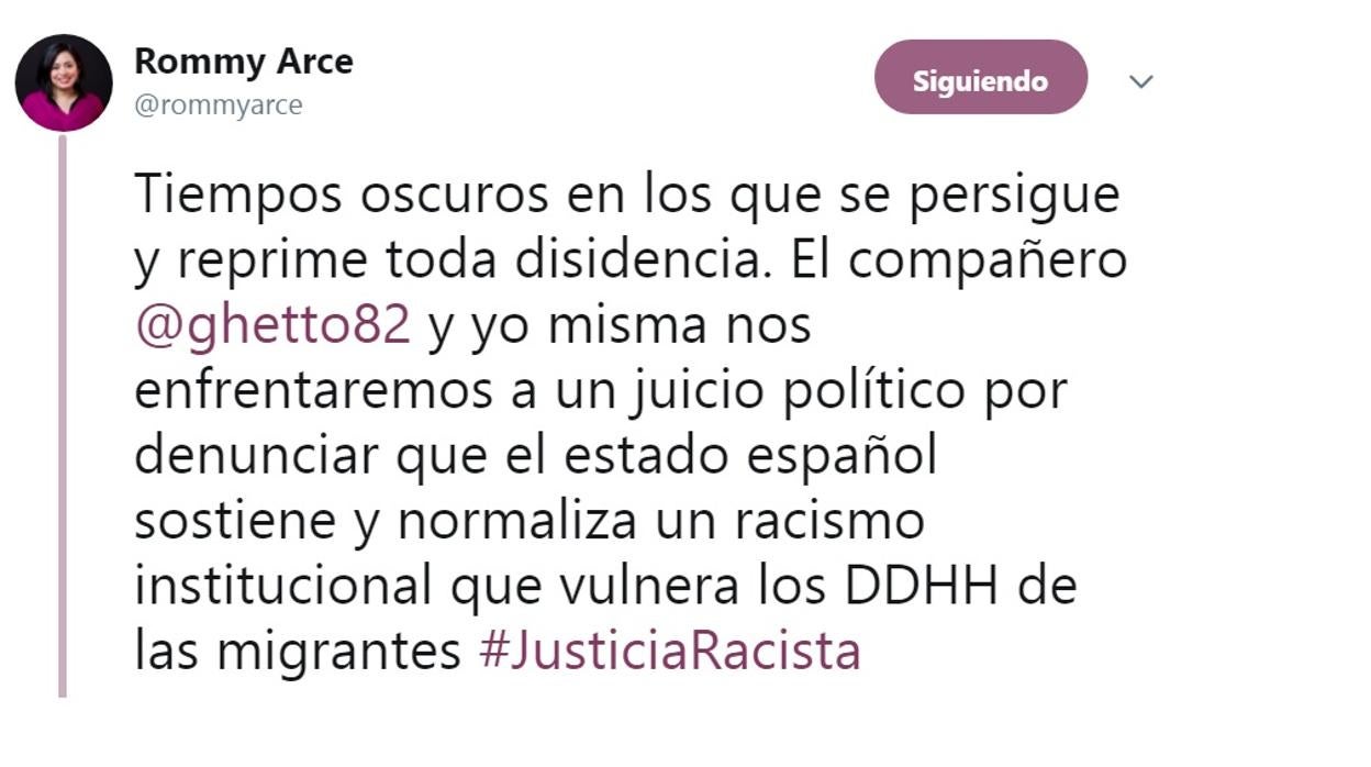 La concejal Rommy Arce insulta a España: «Sostiene un racismo que vulnera los Derechos Humanos»