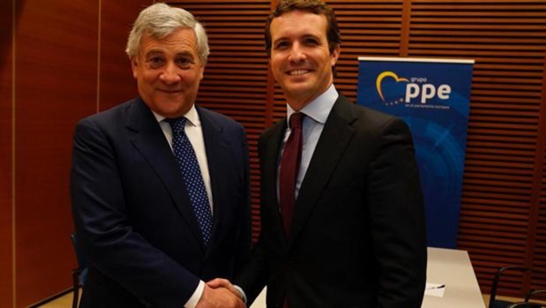 Antonio Tajani y Pablo Casado, hoy en San Sebastián