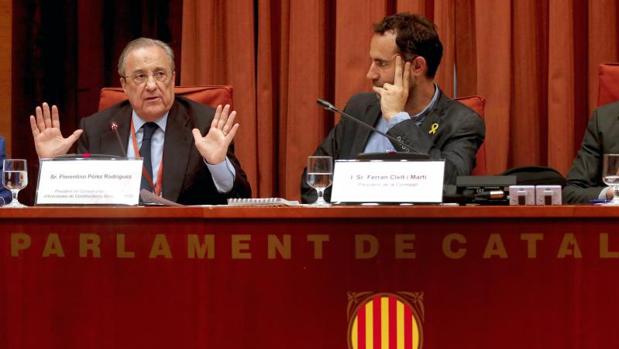 Florentino Pérez lamenta en el Parlament el caso Castor pero asegura que no intervino en la obra