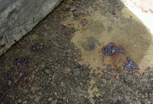 Manchas de sangre de la víctima todavía visibles en la calzada