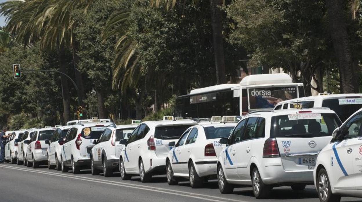Un grupo de taxis durante una huelga