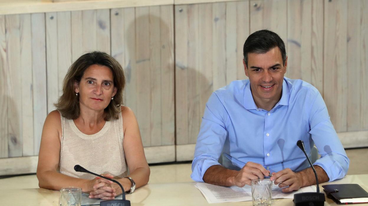 Teresa Ribera y Pedro Sánchez, durante su reunión con las organizaciones ecologistas