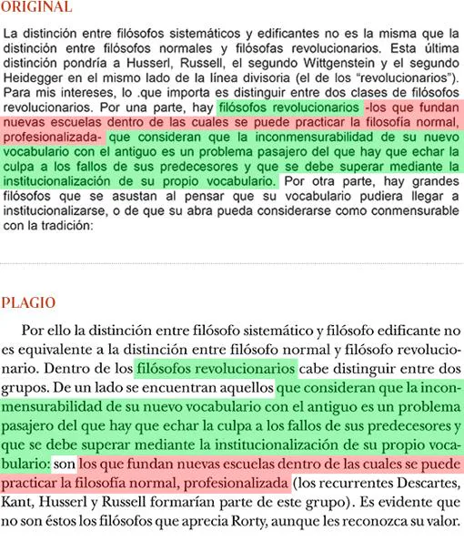 Plagio de Manuel Cruz (pág. 306) a «La filosofía y el espejo de la naturaleza», de Richard Rorty