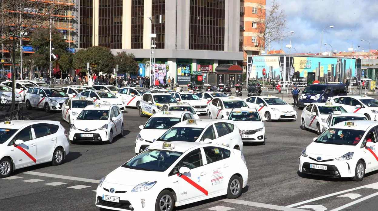 Taxistas de Madrid, durante una protesta