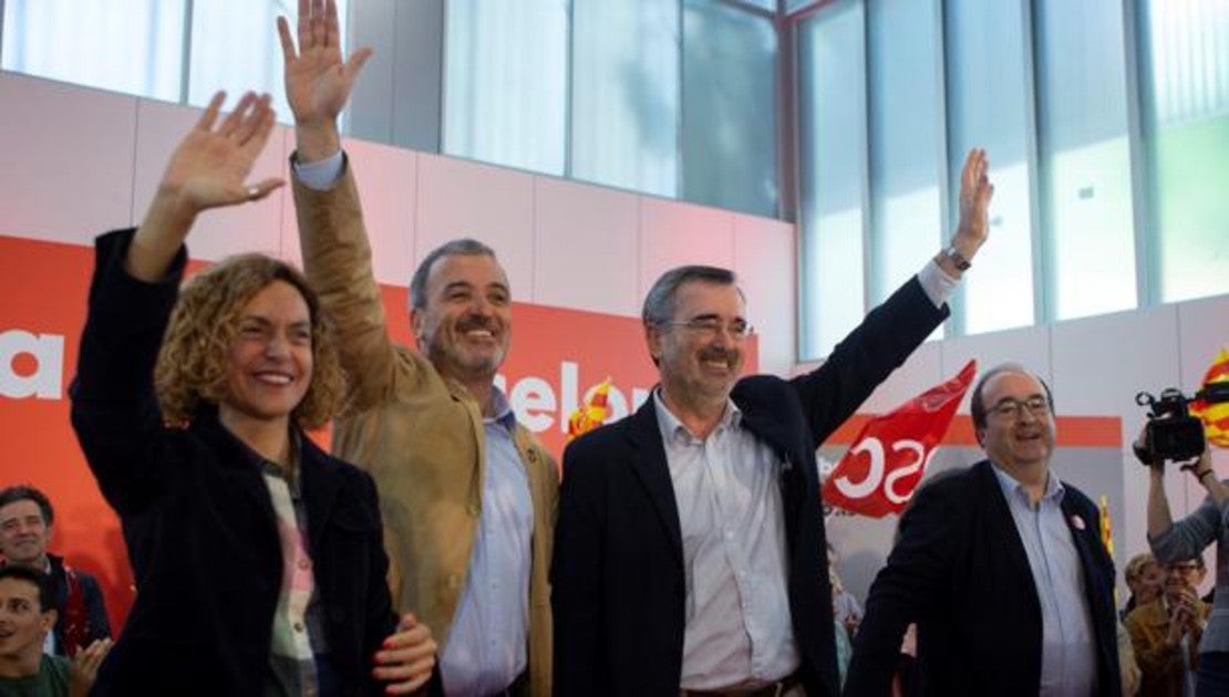 Meritxell Batet, Jaume Collboni, Manuel Cruz y Miquel Iceta, durante la campaña de las elecciones municipales el pasado mes de mayo