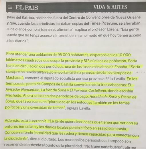 Fragmento de un artículo en El País firmado por David Alandete y Rosario G. Gómez que posteriormente plagió el doctor Serrano Llobera