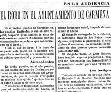 Recorte de “El Eco Toledano” dando cuenta del inicio del juicio oral contra Antonio Moreno Santurino, autor confeso del robo