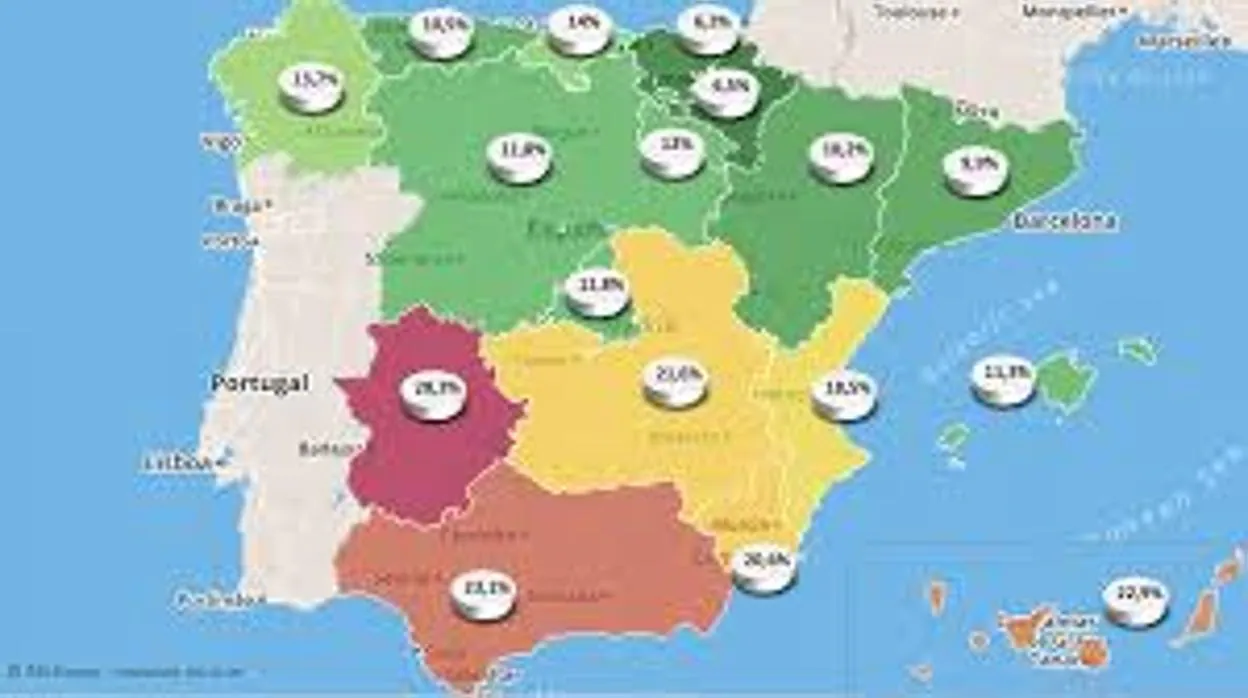 Porcentaje de pobreza de mayores en las comunidades de España