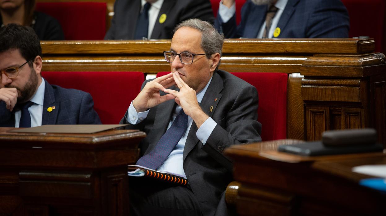 El presidente de la Generalitat, Quim Torra, ayer en el Parlamento de Cataluña