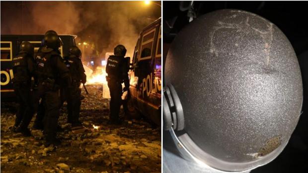 Así quedó el casco del policía que acabó en la UCI durante los disturbios en Cataluña