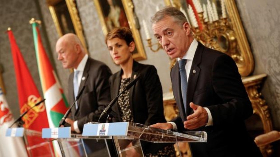 Alain Rousset (i), María Chivite, Iñigo Urkullu