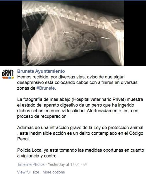 El comunicado en Facebook del Ayuntamiento de Brunete