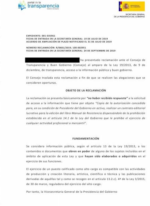 Reclamación de ABC a Presidencia a través del Portal de Transparencia