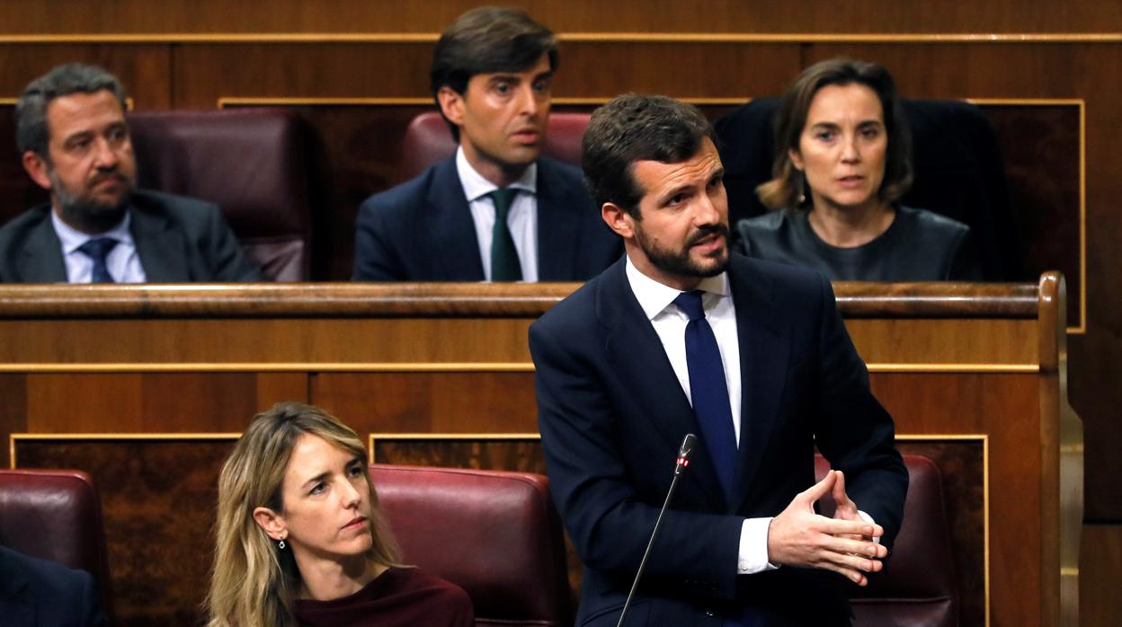 El presidente del PP, Pablo Casado, en el Congreso