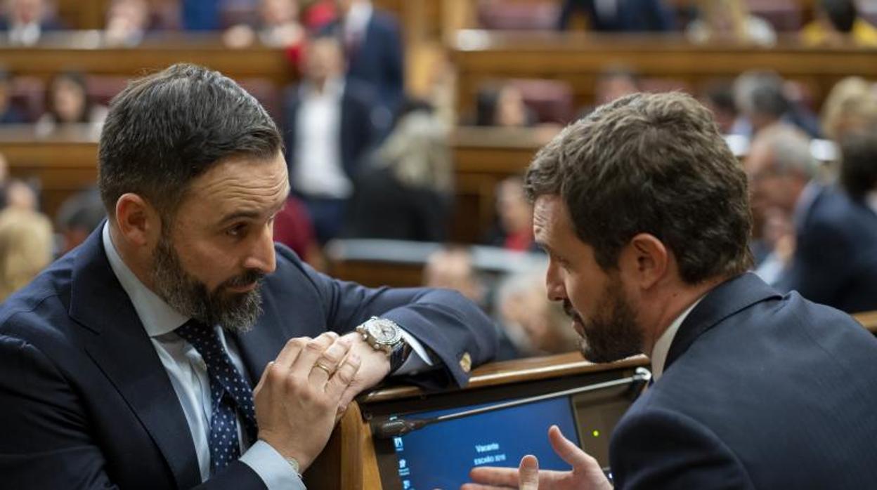 Santiago Abascal y Pablo Casado, en el Congreso