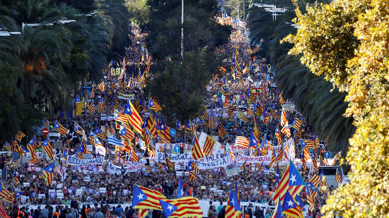 Una manifestación secesionista en Barcelona, en protesta por la sentencia del «procés»