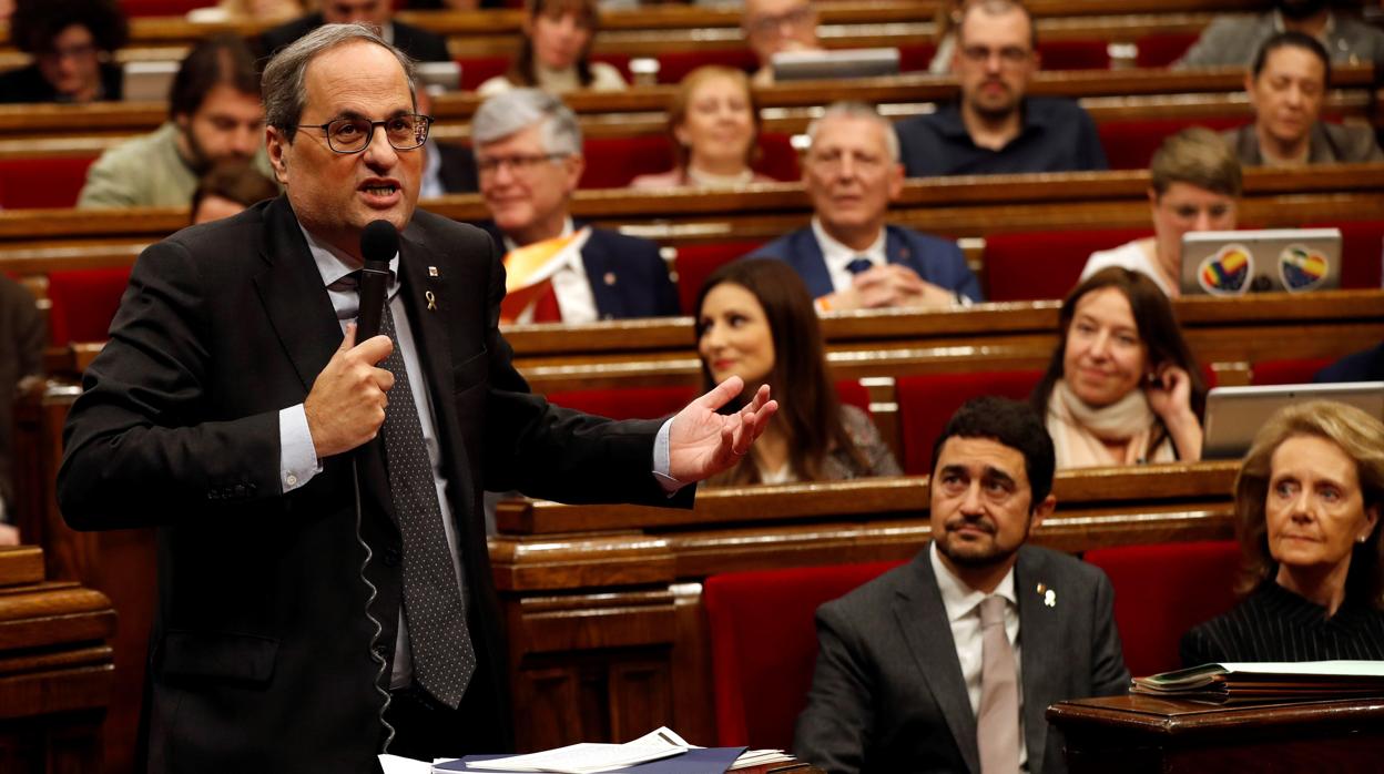 El presidente de la Generalitat, Quim Torra, ayer en el Parlament de Cataluña