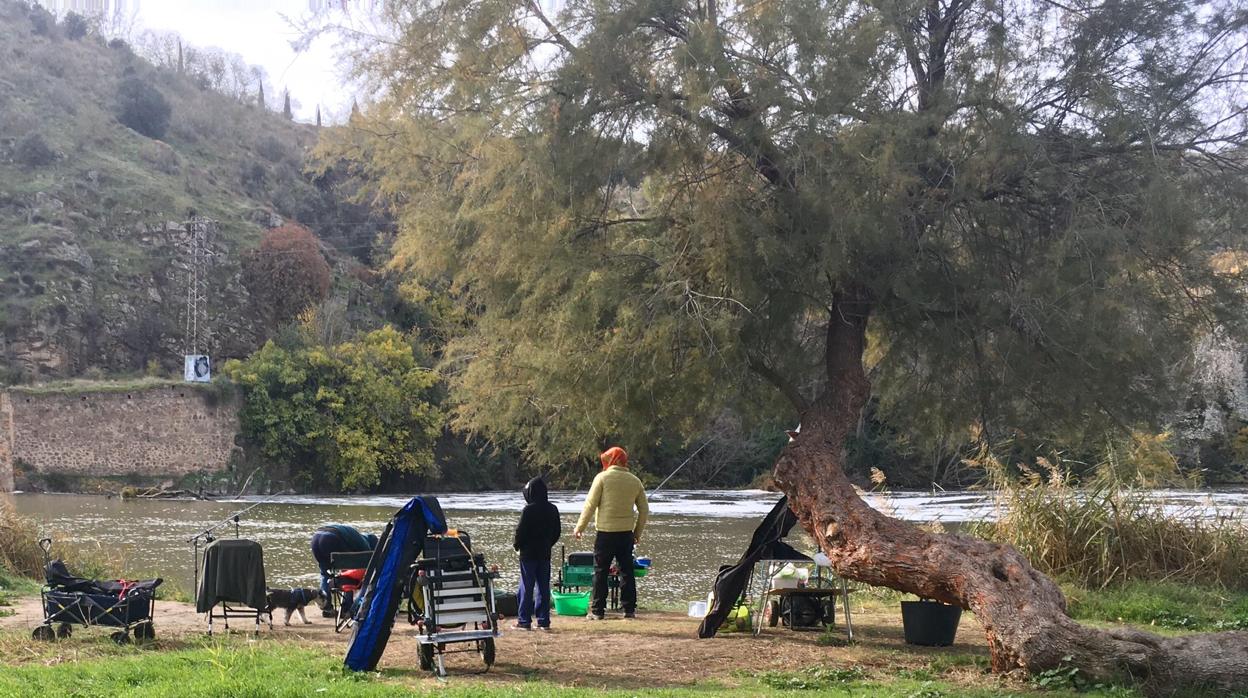 El sol anima a los toledanos a salir a pasear o pescar por la ribera del río Tajo