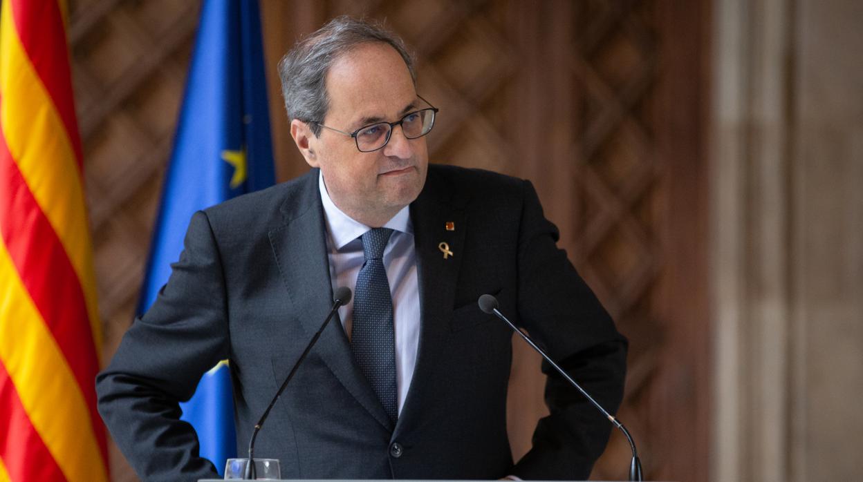 El presidente catalán, Quim Torra, en el Palau de la Generalitat