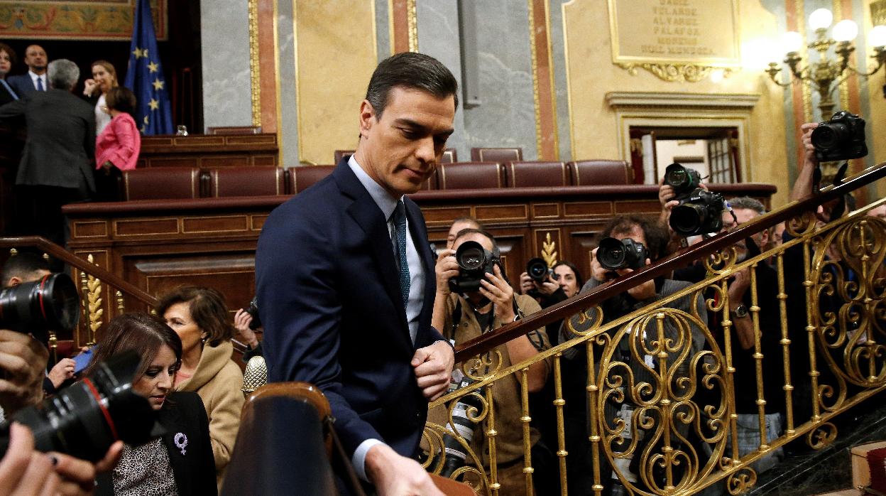 El presidente del Gobierno, Pedro Sánchez, durante el debate de investidura en el Congreso de los Diputados