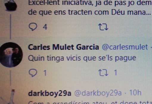 Captura de la conversación en Twitter del senador Mulet