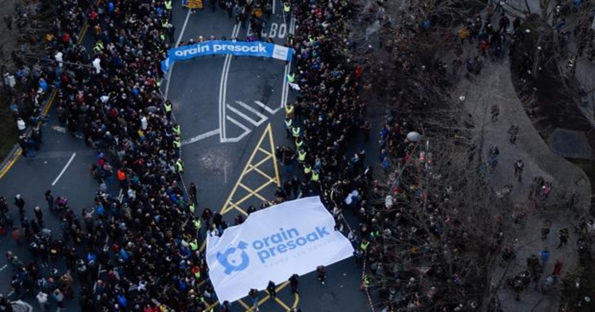 Imagen de la manifestación que ha tenido lugar esta tarde en Bilbao